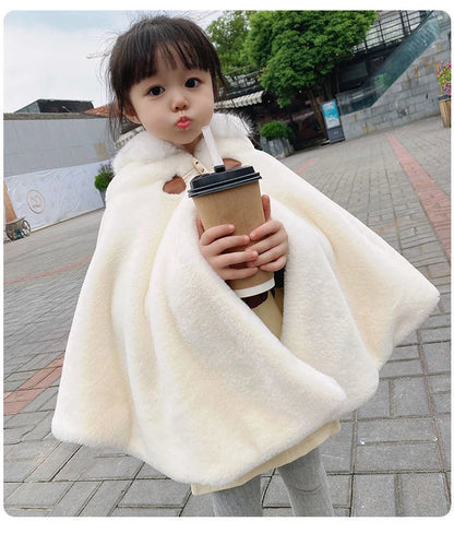 Baby Girl Winter Cloak with Faux Fur Hood