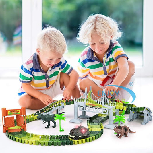 156-Piece Dinosaur Railway Track Toy Set – DIY Race Adventure for Kids!