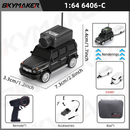 FPV Mini Car Toy – 1:64 RC Camera Car with LED Ambient Lights