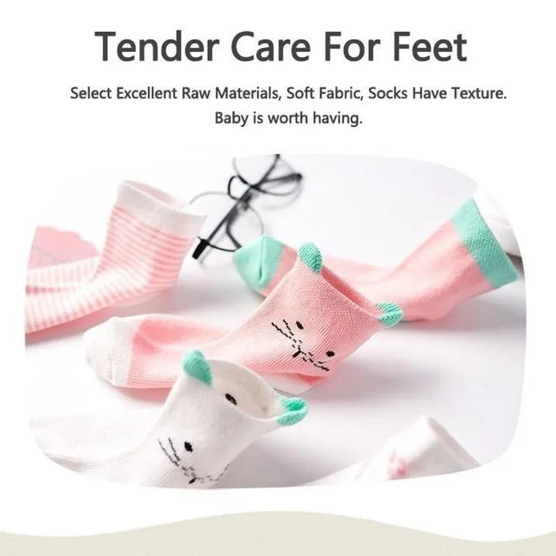 Cute Animal Baby Socks – Cat Design, 5-Pack (0–6Y)