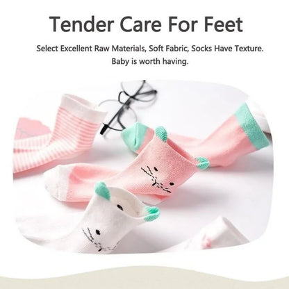 Cute Animal Baby Socks – Cat Design, 5-Pack (0–6Y)