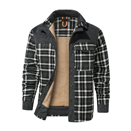 Winter Jacket Men Fleece Thick Warm Cotton Plaid Jacket Autumn Men Casual Multi-Pockets Coat High Quality Warm Lining Jacket Man