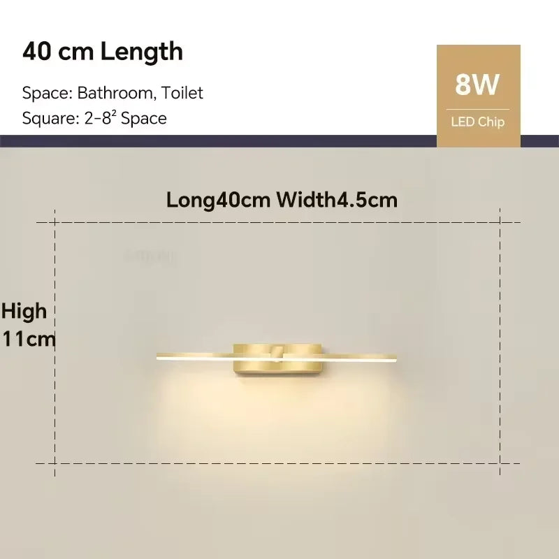 Modern LED Bathroom Wall Light: 3 Colors, Aluminum Makeup Mirror Lamp