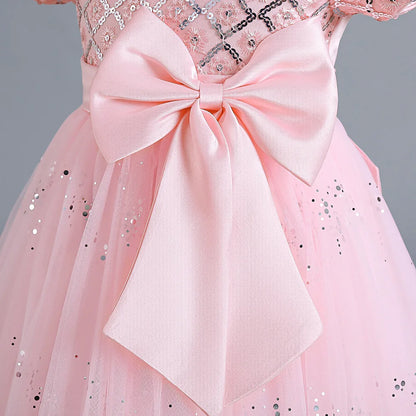 Kids’ Sequin Dress – High-Low Puffy Tutu with Bow Belt