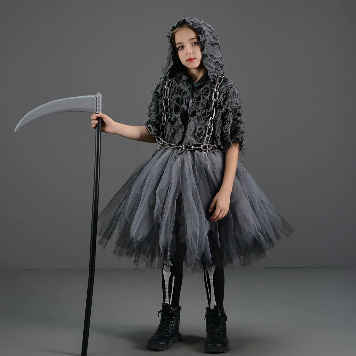 Girls Evil Halloween Outfit – Grim Reaper Carnival Costume