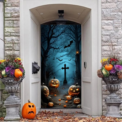Halloween Door Banner – Scary Moon Night & Cemetery Scene