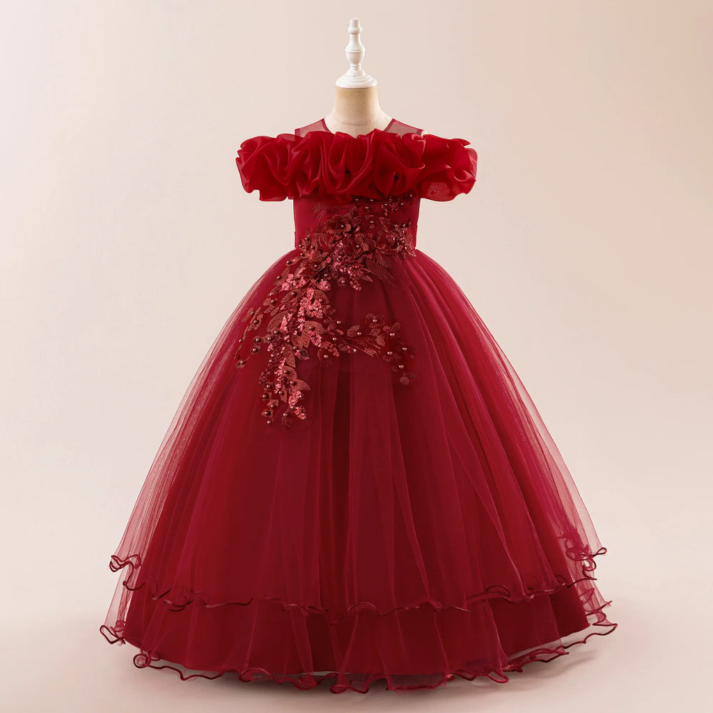 Prom & Party Dress – Girls Floral Mesh Gown