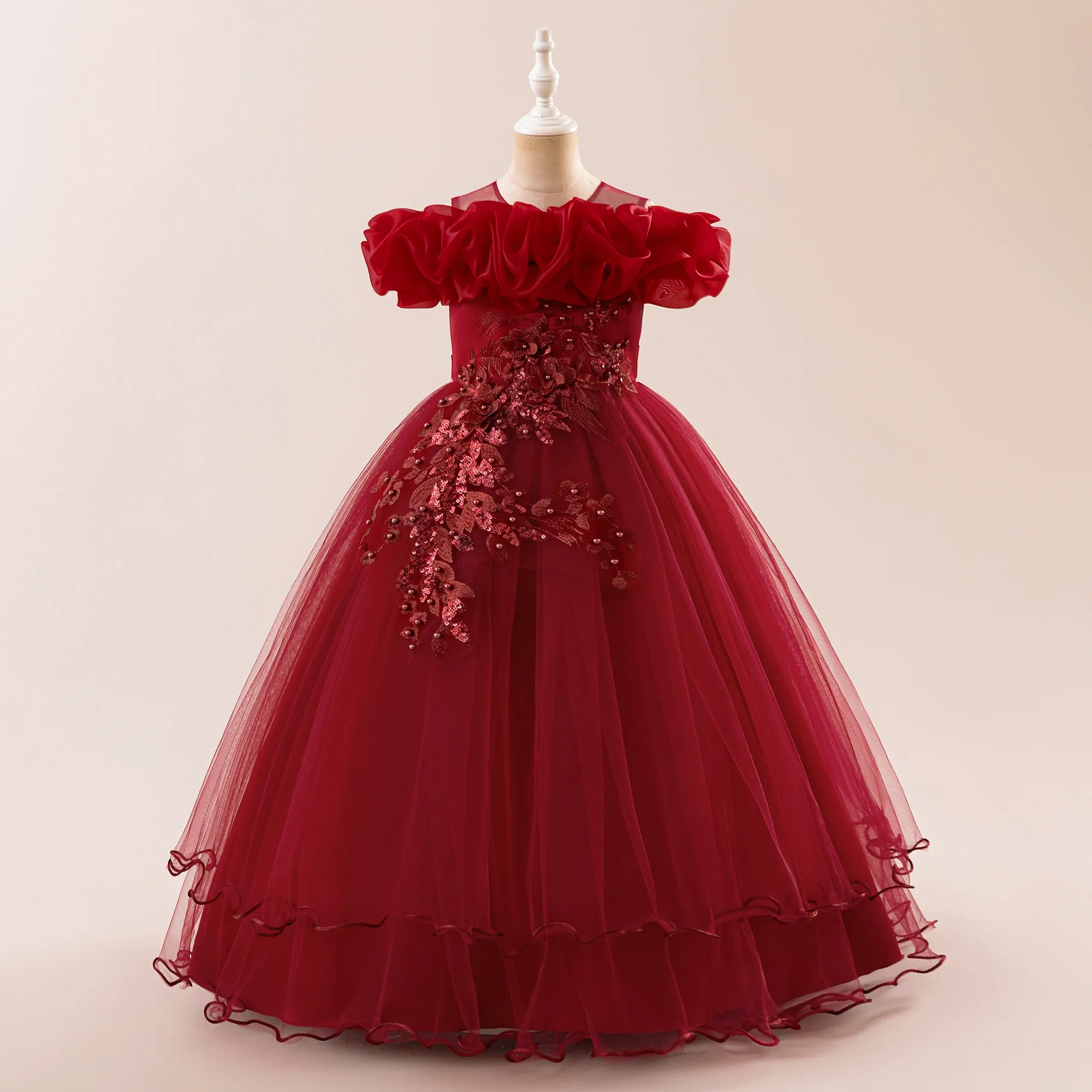 Prom & Party Dress – Girls Floral Mesh Gown