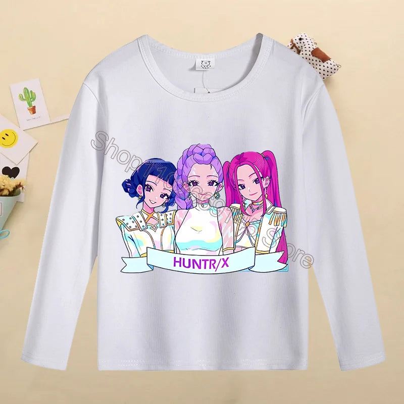 Kpop Demon Hunters Kids T-Shirt – Kawaii Cartoon Long Sleeve Top