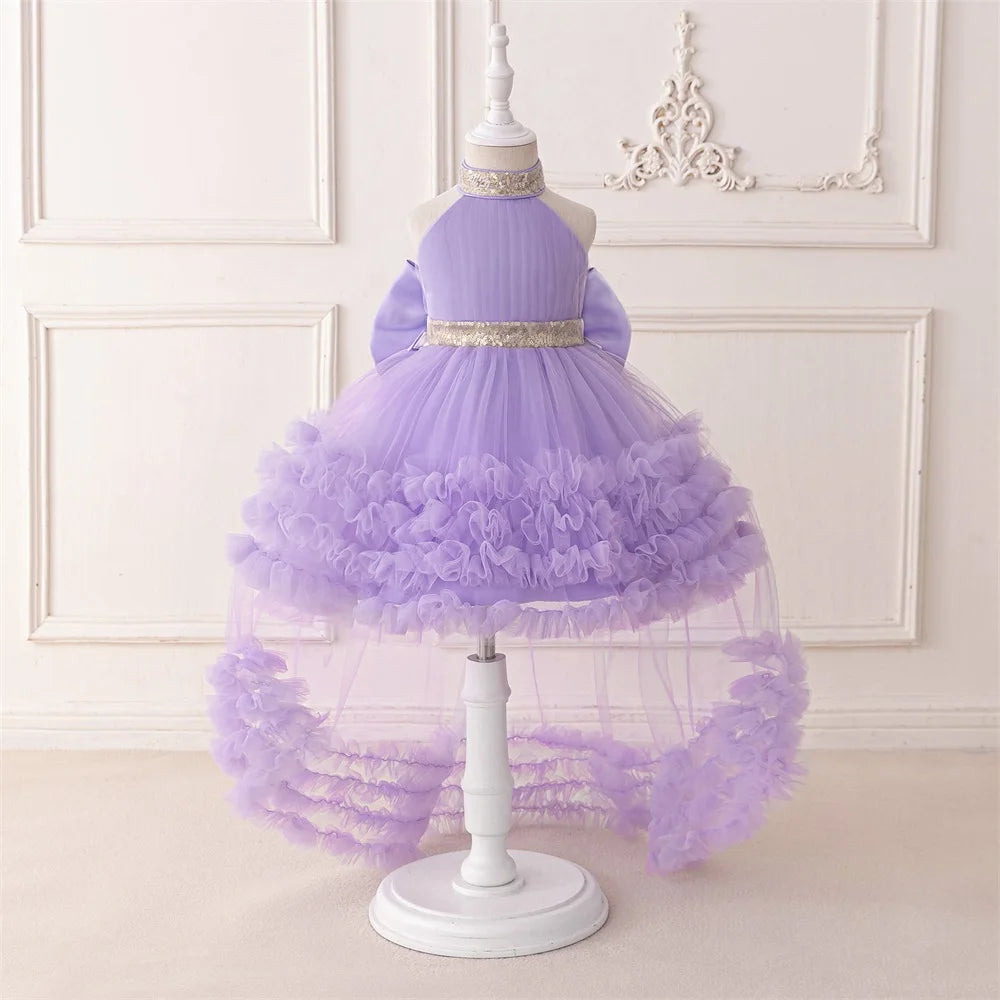 Elegant Baby Party Dress – Sequin Princess Gown with Big Bow & Train