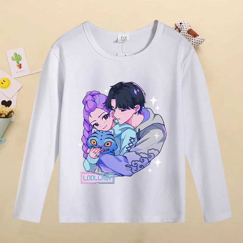 Kpop Demon Hunters Kids T-Shirt – Kawaii Cartoon Long Sleeve Top