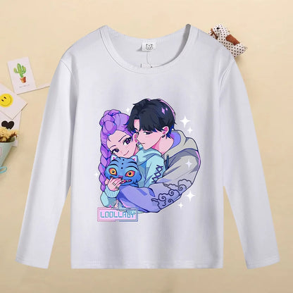 Kpop Demon Hunters Kids T-Shirt – Kawaii Cartoon Long Sleeve Top