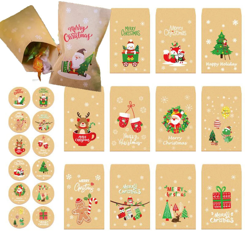 24/48pcs Christmas Kraft Paper Gift Bags – Cookie Wrapping & Party Favor for Xmas 2024