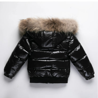 Shiny Waterproof Kids' Down Parka – Real Fur Hood