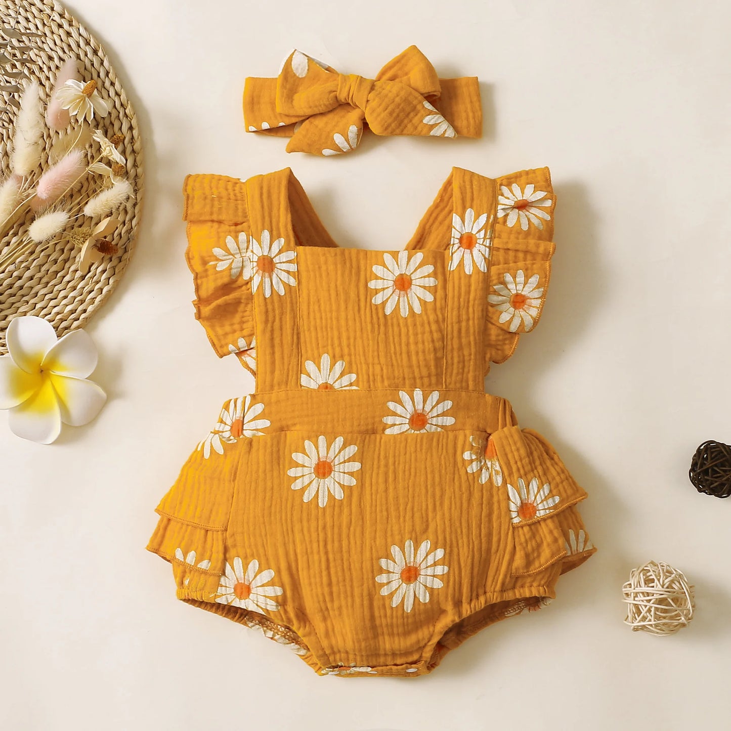 Cute Sunflower Baby Romper for Summer