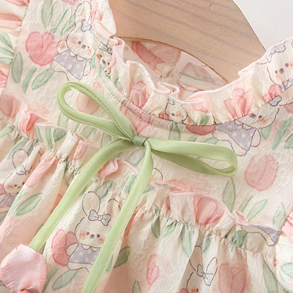 Cute Cartoon Rabbit Tulip Flower Girl Dress