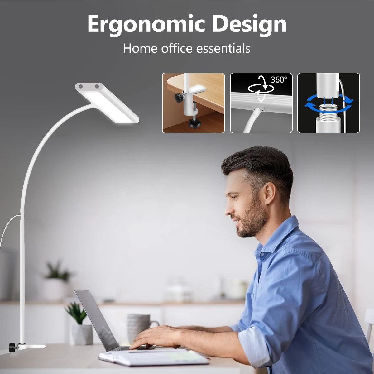 LED Desk Lamp: Eye-Caring, Stepless Dimming, Flexible Gooseneck Design