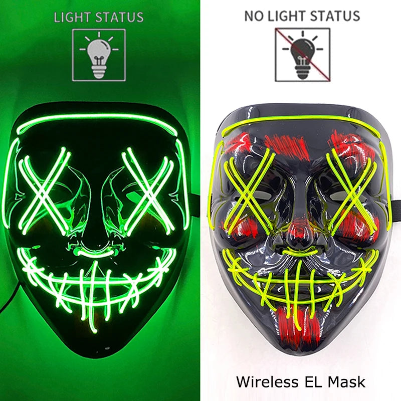 Wireless Neon LED Purge Mask – Glowing Halloween Party Mask