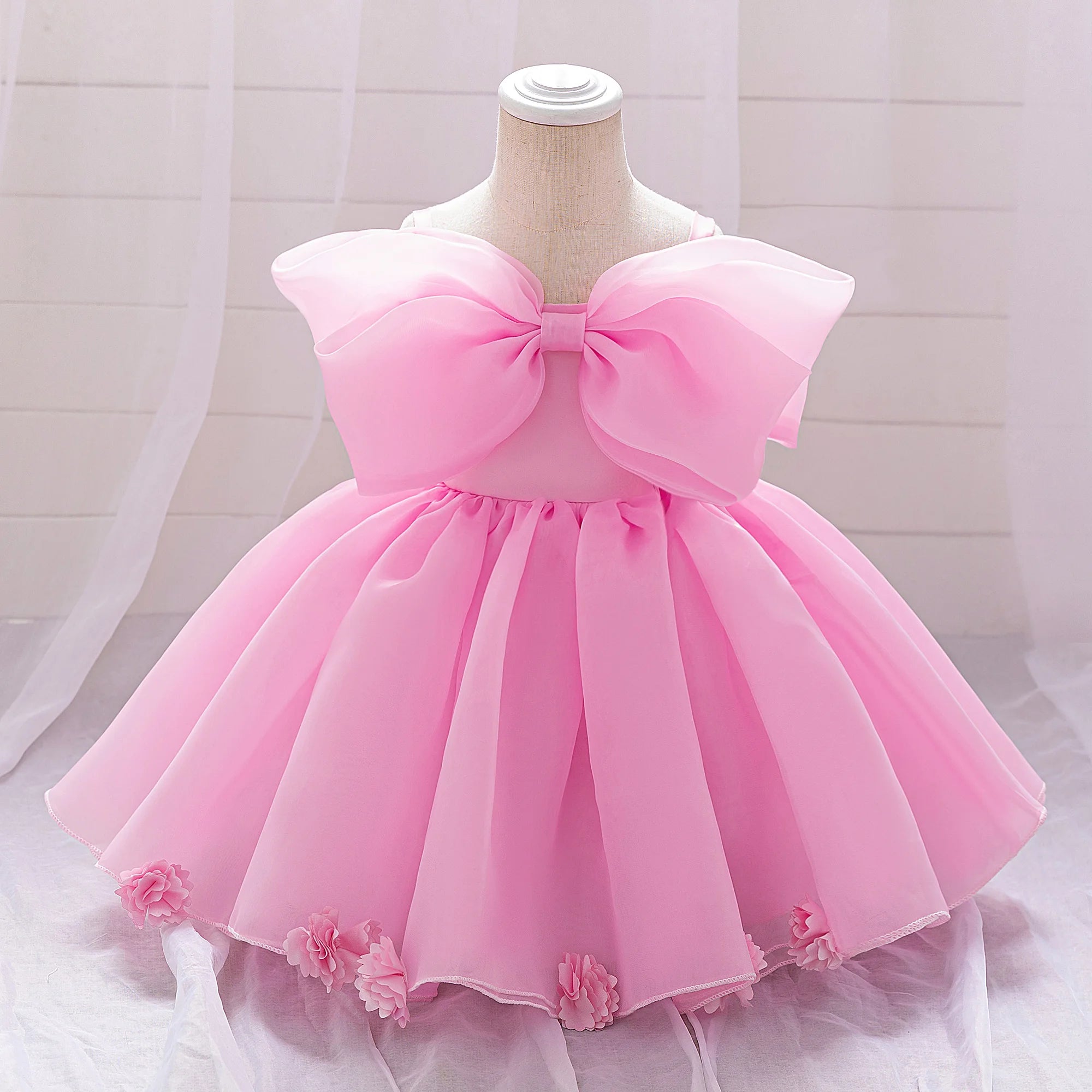Baby Girl Baptism Dress – 1st Birthday Pink Gown