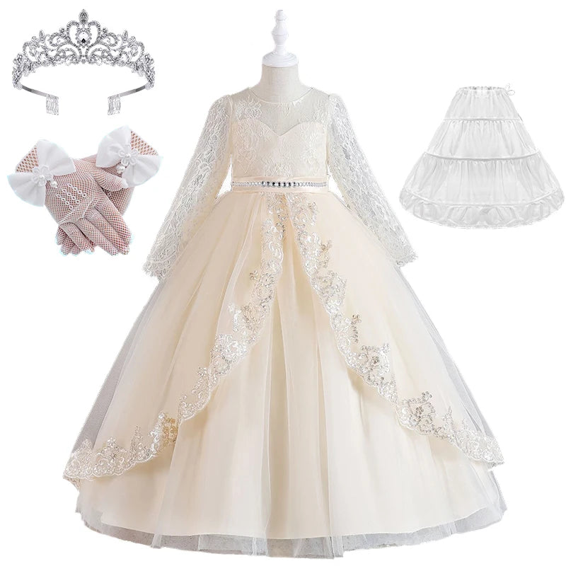 Girls Evening Dress – Lace Embroidered Party Gownn