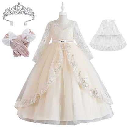 Girls Evening Dress – Lace Embroidered Party Gownn