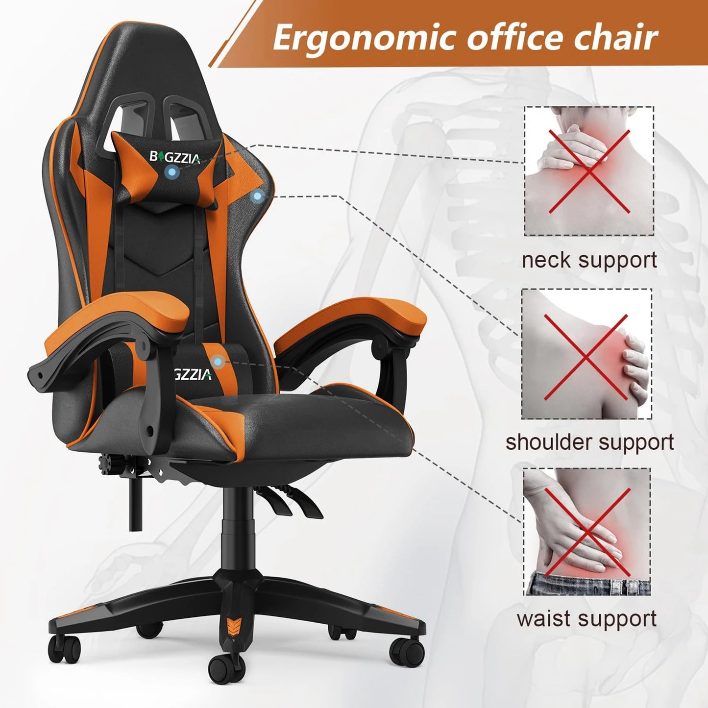 Ergonomic Gaming & Office Chair: PU Leather with Headrest & Lumbar Support