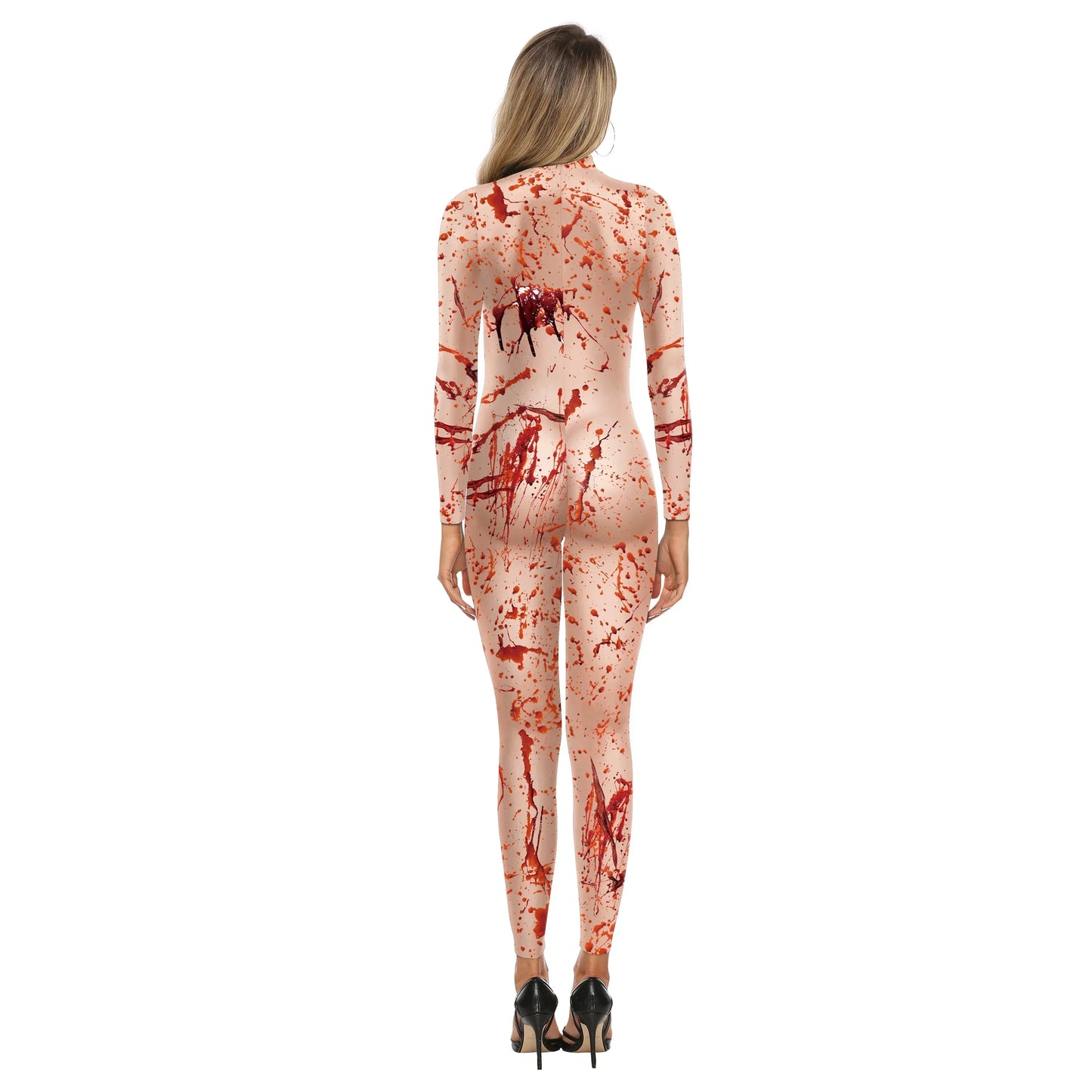 Scary Nurse Cosplay Costume – Blood-Print Slim Bodysuit for Party