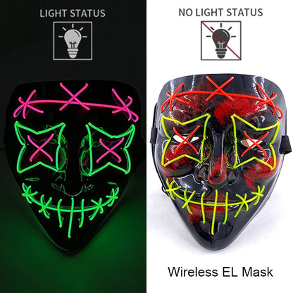 Wireless Neon LED Purge Mask – Glowing Halloween Party Mask