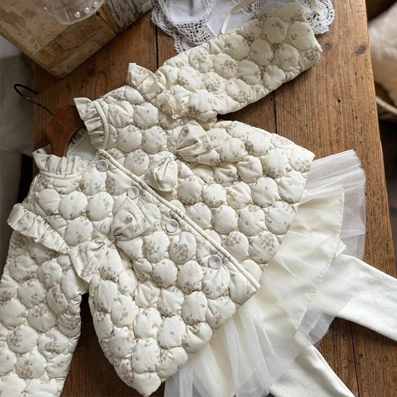 Baby Girls’ Thick Coat – Velvet Lined Floral Winter Jacket