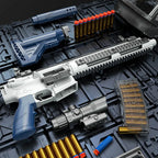 Ultra Shoppings M416 shell throwing soft bullet AWM sniper gun with jumping shell case, DIY assembly toy gun for kids.