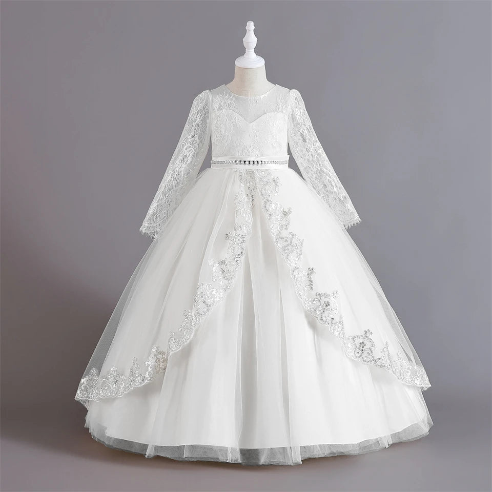 Girls Evening Dress – Lace Embroidered Party Gownn