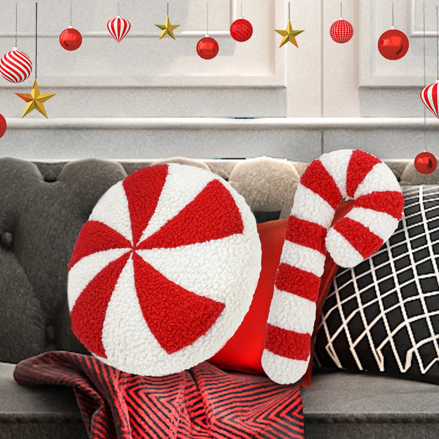 Christmas Candy Cane Throw Pillow – Soft Sofa Cushion & Festive Decorative Doll for 2024