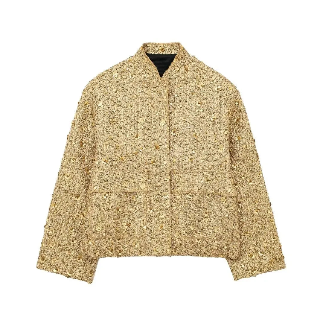 Golden Glam: Y2K Sequin Jacket for Autumn & Winter