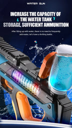 Electric water gun toy for kids, portable and automatic, ideal for summer beach outdoor water fights and outdoor play.