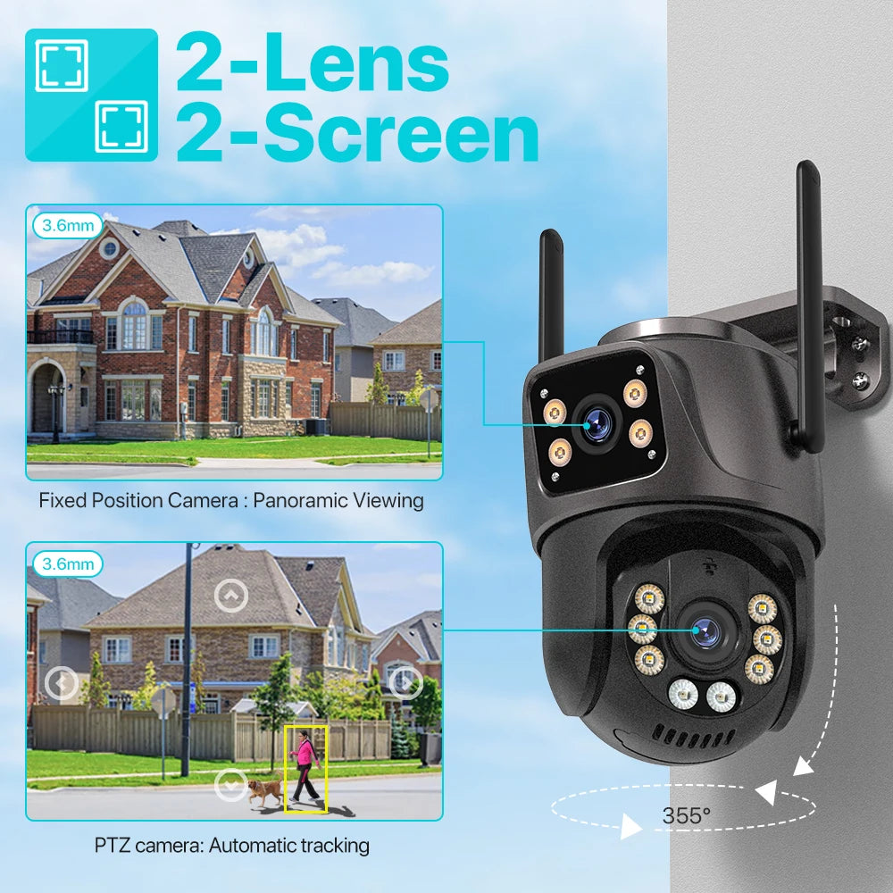 4K 8MP Dual-Lens PTZ WiFi Camera | AI Tracking Outdoor CCTV