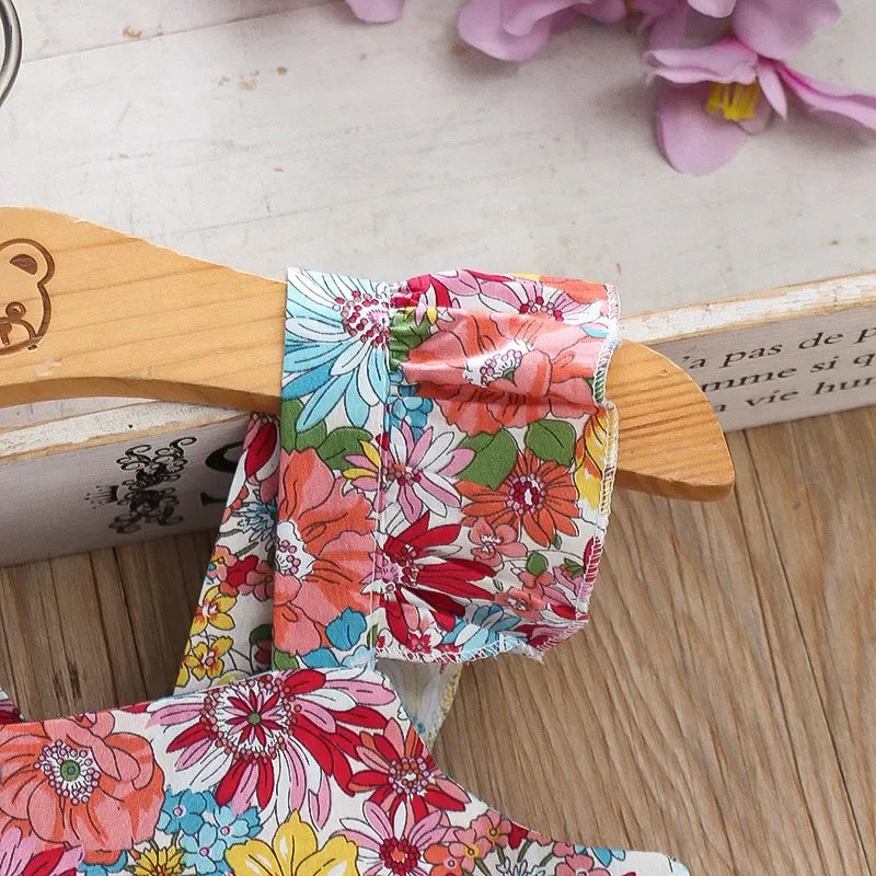 Girls’ Full Print Flower Halter Dress Outfit Set