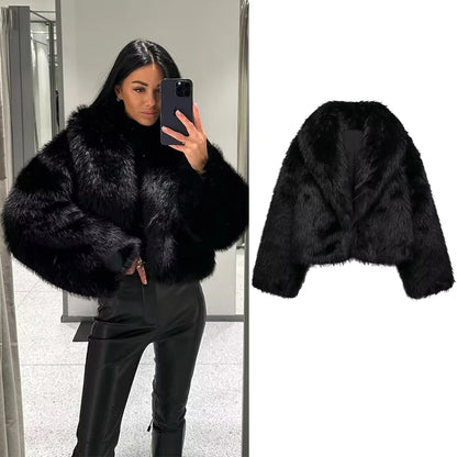 Cozy Black Faux Fur Outerwear – Trendy & Warm