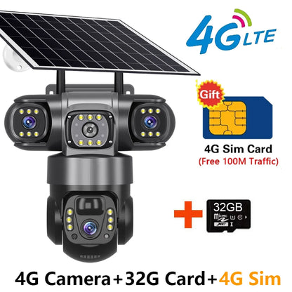 4G Solar Security Camera – 3 Lens, 10X Zoom, Night Vision