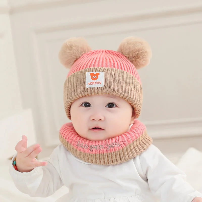 Cute Bear Knit Hat & Scarf Set for Kids