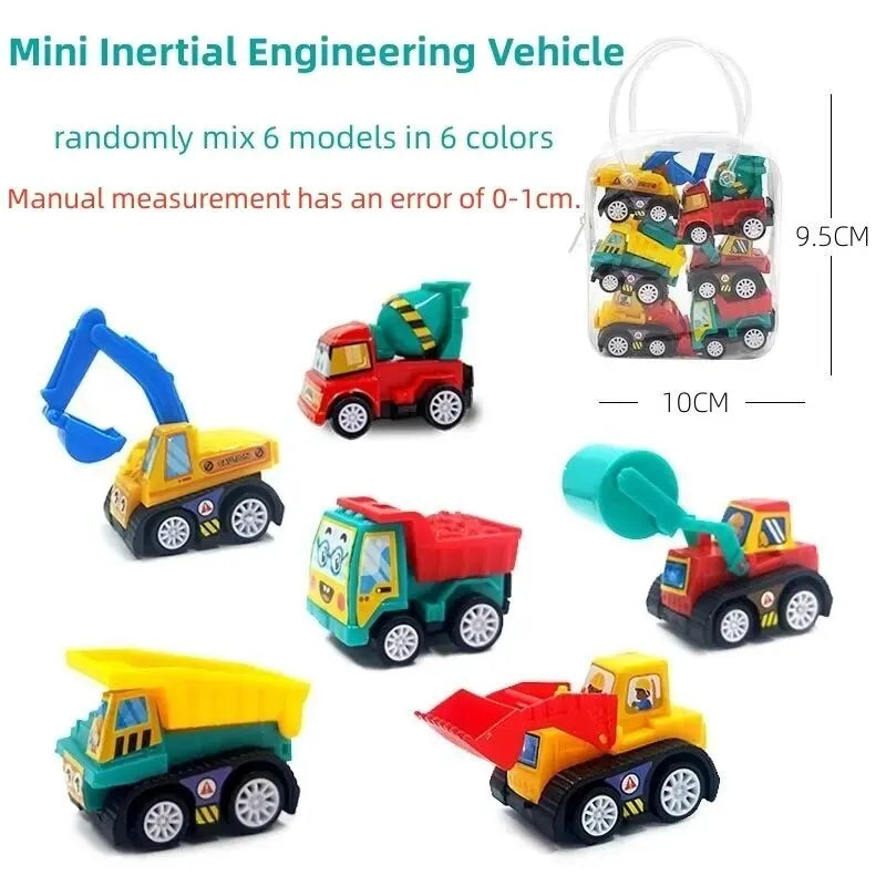 6Pcs Mini Pull-Back Engineering Car Set - Fun Cartoon Toys for Kids