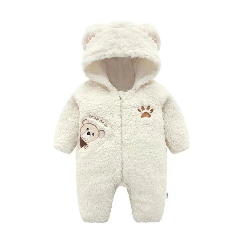 Winter Baby Romper – Embroidered Bear & Cozy Fleece