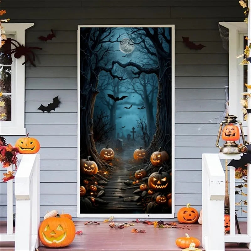 Halloween Door Banner – Scary Moon Night & Cemetery Scene