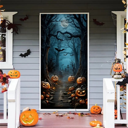 Halloween Door Banner – Scary Moon Night & Cemetery Scene