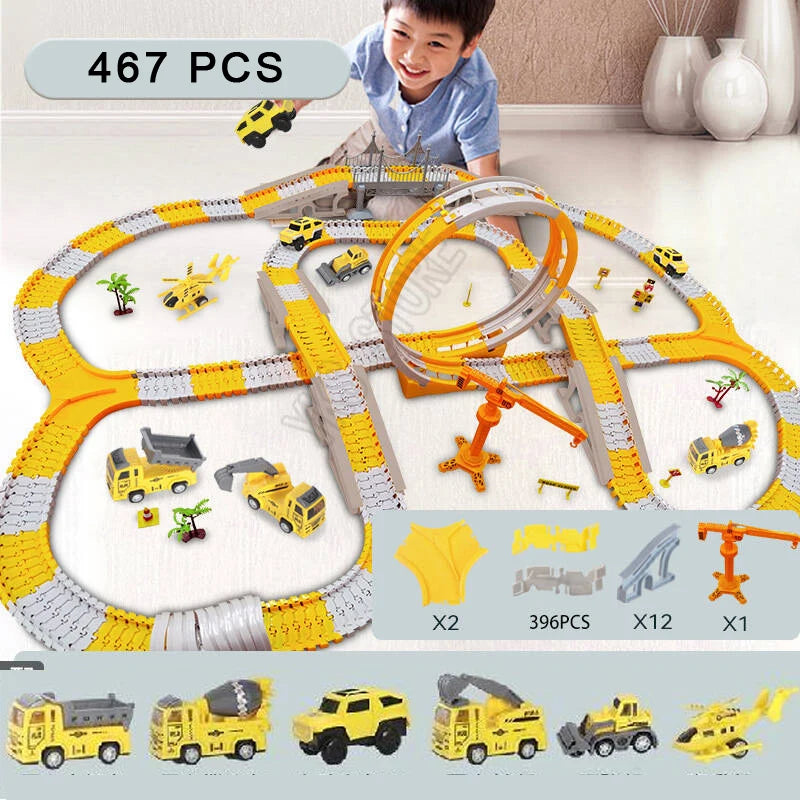 DIY Magic Race Track Set – Flexible Curved Railroad with Colorful Cars for Kids!