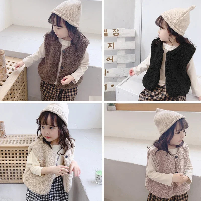 Autumn Winter Kids’ Plush Waistcoat – Soft & Cozy