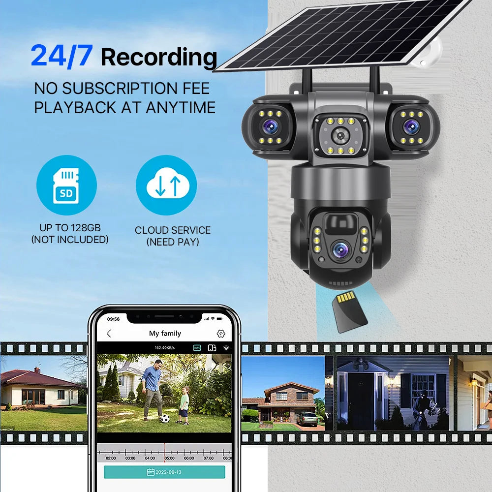 4G Solar Security Camera – 3 Lens, 10X Zoom, Night Vision