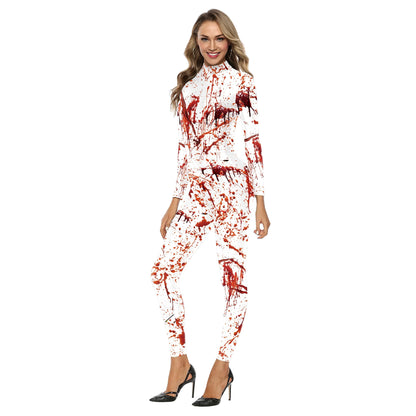 Scary Nurse Cosplay Costume – Blood-Print Slim Bodysuit for Party
