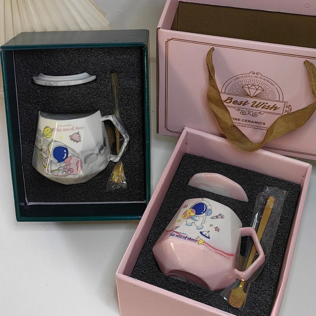 Elegant Marbled Diamond Ceramic Mug Set - Perfect Wedding Souvenir