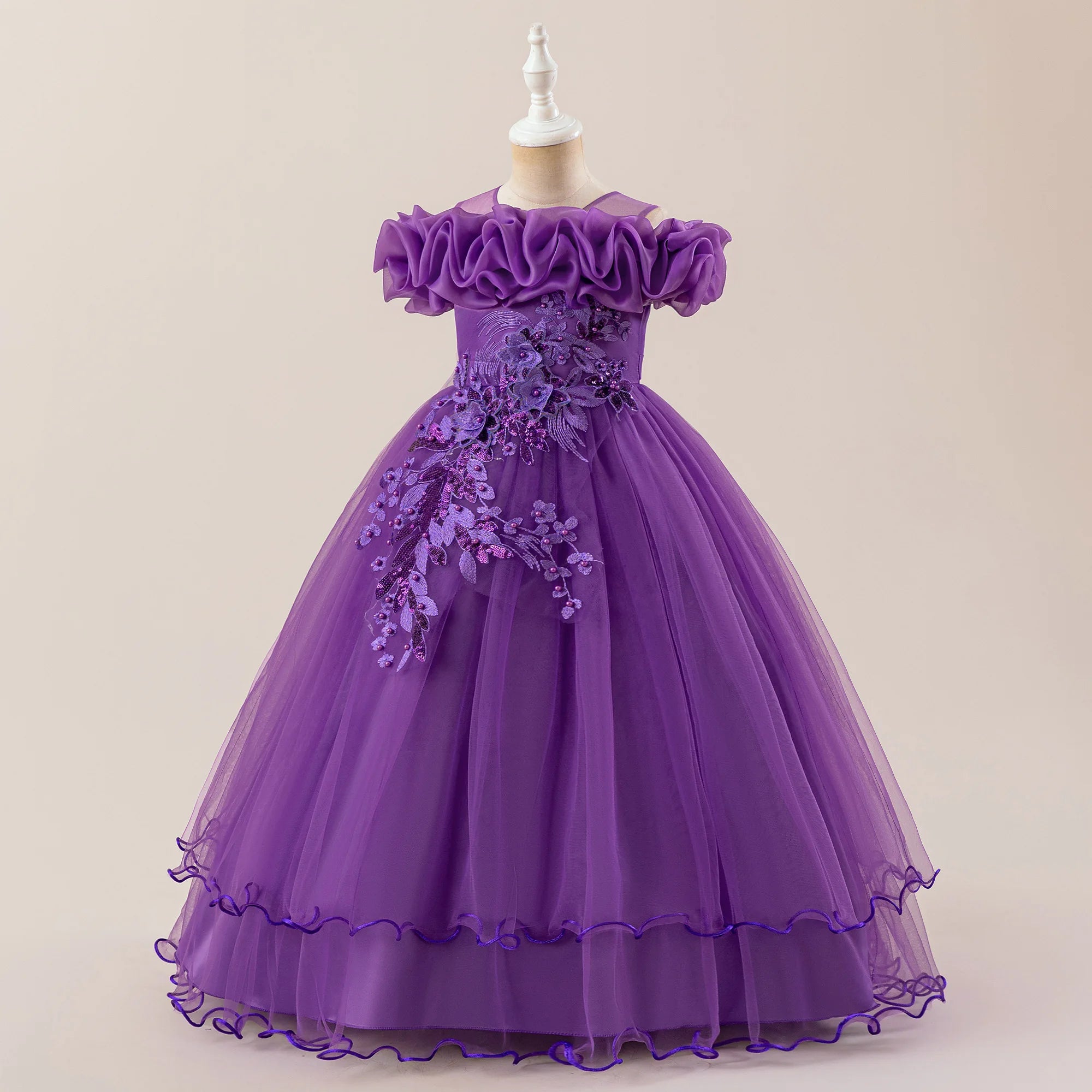 Prom & Party Dress – Girls Floral Mesh Gown