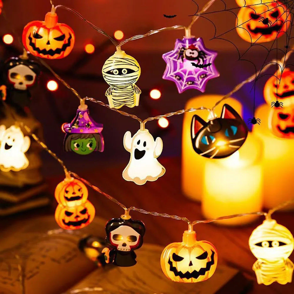 Halloween LED String Lights – Pumpkin, Ghost & Spider Web Decor